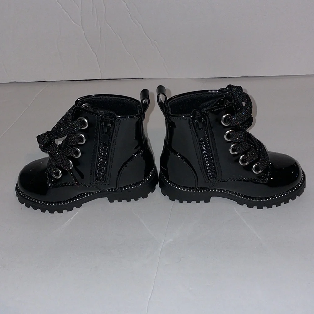 Seychelles Shinyao Black combat boots rainbow glittery black laces size 5